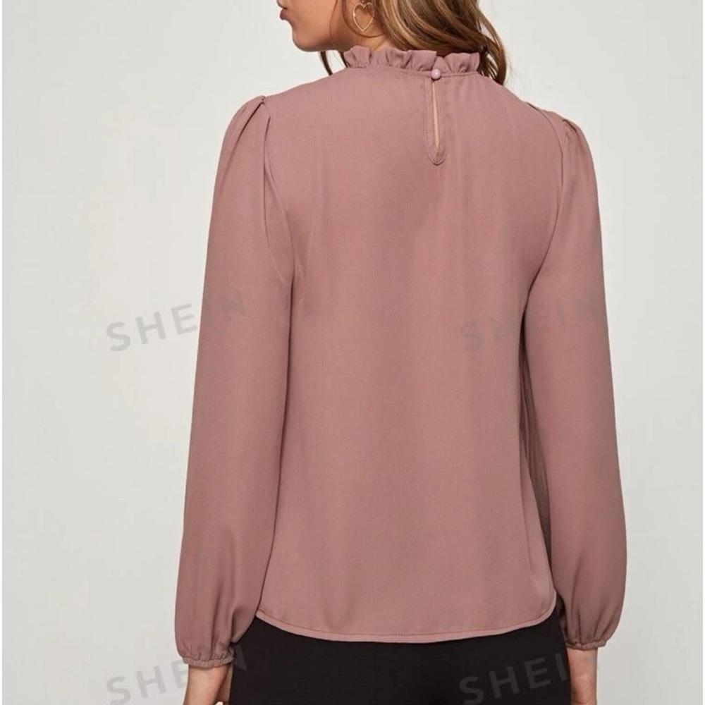 SHEIN frilled neck keyhole back latern sleeve top mediump - Picture 2 of 11